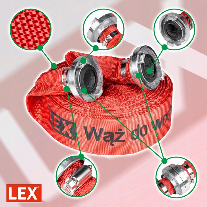 WĄŻ STRAŻACKI 2"20m do pompy wody szamba SOLIDNY WYTRZYMAŁY 2 szybkozłącza