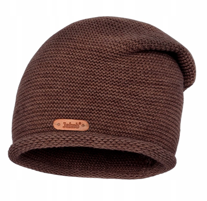 Brązowa Kobieca Czapka Modny Fason Polska podpinana dziana wywinięta J4