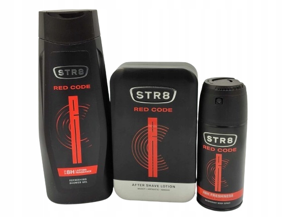 STR8 Red Code Woda po goleniu 100ml Żel 400ml Dezodorant Spray 150ml 3el