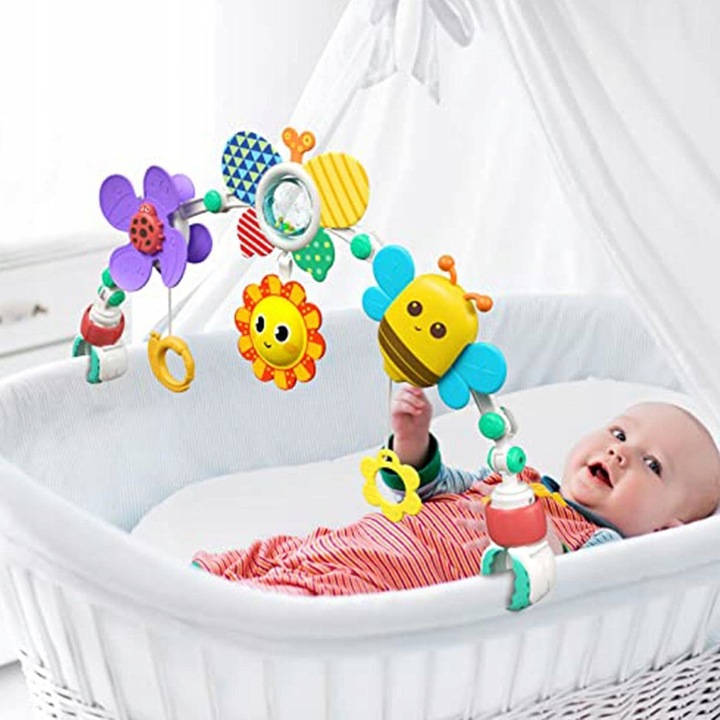 PAŁĄK z zawieszkami DO WÓZKA FOTELIKA ŁÓŻECZKA zabawka sensoryczna gryzak