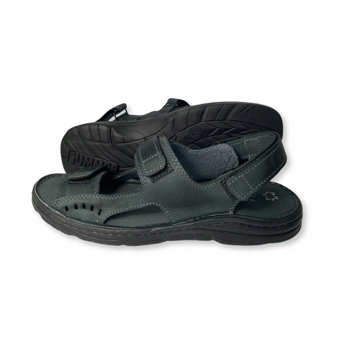 SANDAŁY MĘSKIE SKÓRZANE OBUWIE BUTY NA RZEPY SKÓRA BYDLĘCA + GRATIS ŁYŻKA