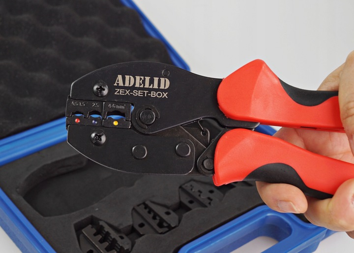 PRASKA Z WYMIENNYMI MATRYCAMI 5 MATRYC ZESTAW ZACISKARKA KONEKTORÓW TULEJEK