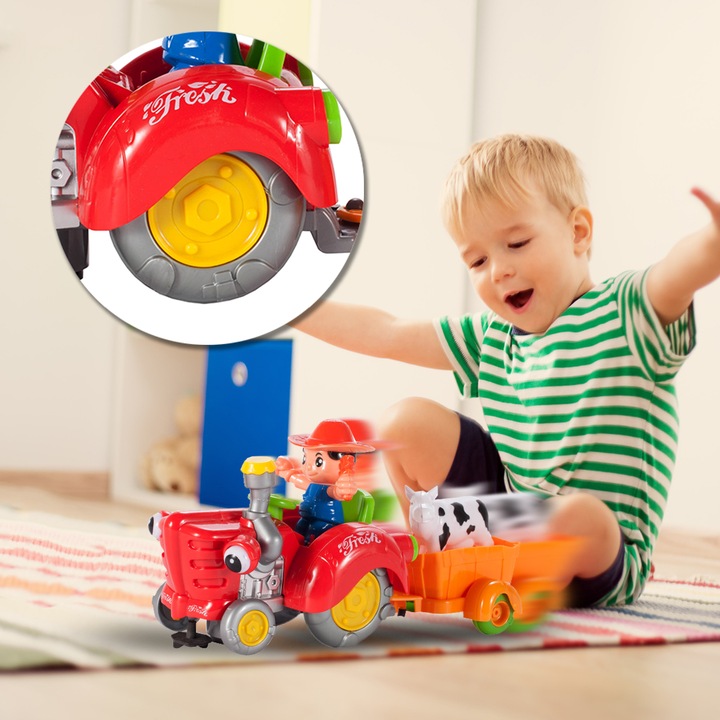 TRAKTOR TRAKTOREK FARMERA Z PRZYCZEPKĄ INTERAKTYWNY JEŹDZI ŚPIEWA KRÓWKA