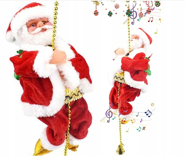 MIKOŁAJ WSPINAJĄCY SIĘ NA LINIE 100CM MELODYJKA NA PREZENT ŚWIĘTA WCHODZĄCY