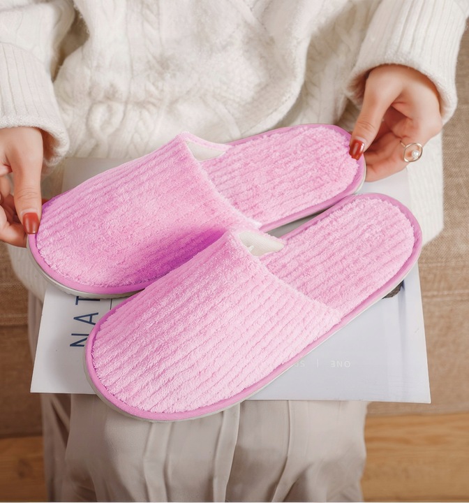 10 PAR Kapcie hotelowe Klapki uniwersalne FROTTE zakryte palce RÓŻOWE SPA