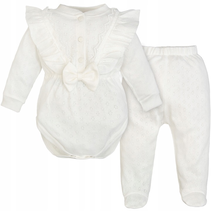 KOMPLET niemowlęcy elegancki AŻUROWY bawełniany Z FALBANKAMI do Chrztu 68