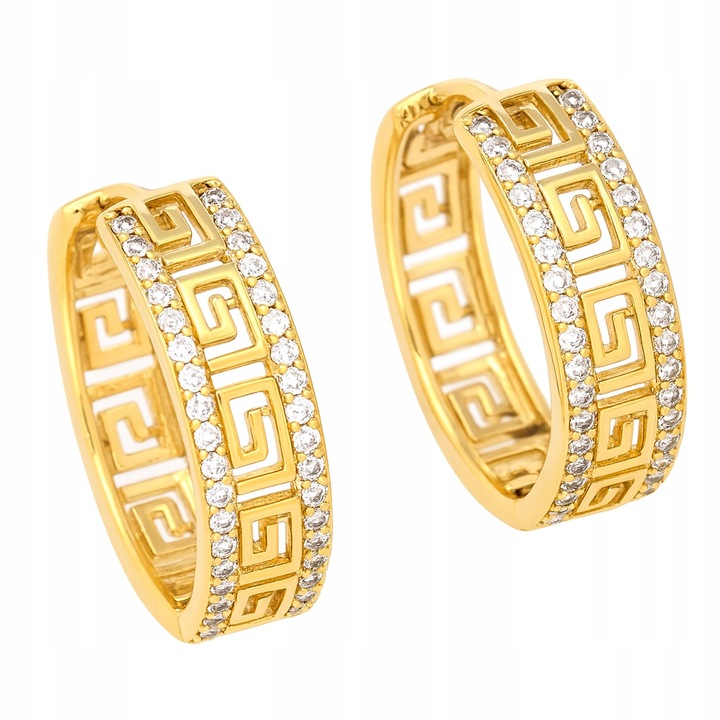 POZŁACANE KOLCZYKI KOŁA STAL CHIRURGICZNA AŻUROWE GRECKIE Z CYRKONIAMI 18K