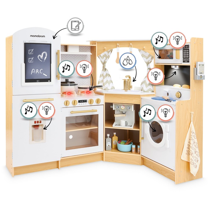 DUŻA DREWNIANA KUCHNIA INTERAKTYWNA XXXXL Z OŚWIETLENIEM LED - 50 ELEMENTÓW