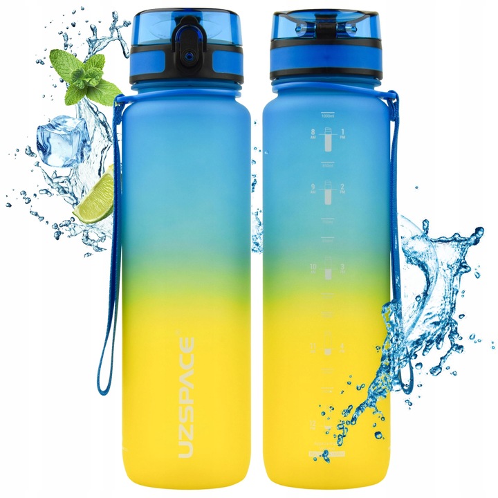 BIDON NA WODĘ 1L BUTELKA Z MIARKĄ MOTYWACYJNĄ TRITAN NIEBIESKO-ŻÓŁTA