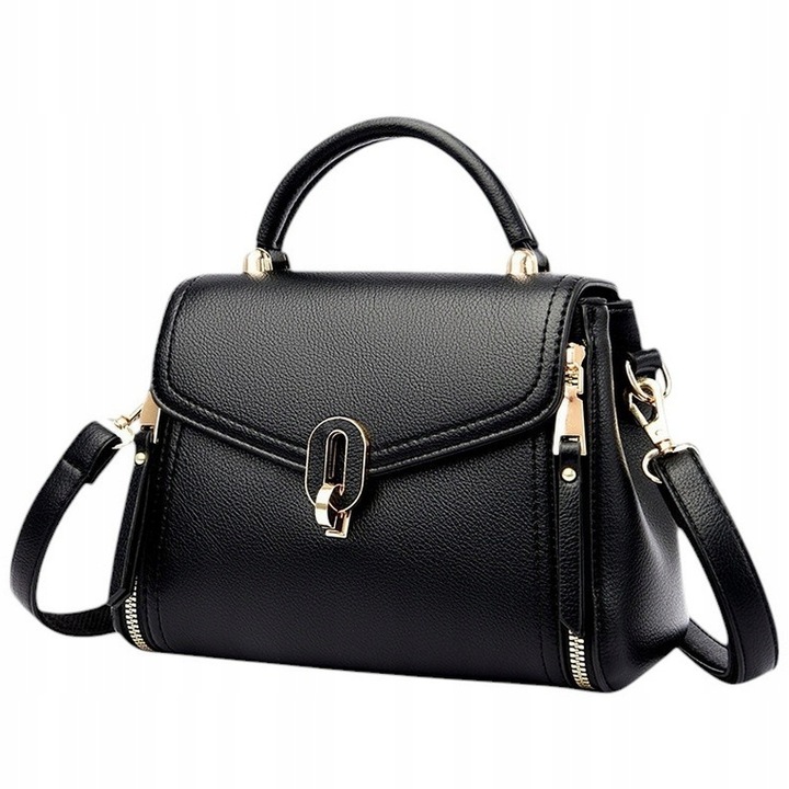 Torebka Damska na Ramię CZARNA Elegancka Pojemna Wizytowa Kuferek