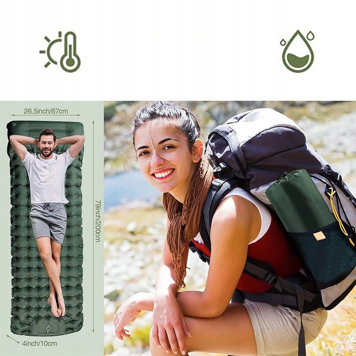 MATA SAMOPOMPUJĄCA KARIMATA POJEDYNCZY 200X67X10 CM Z PODUSZKĄ GRUBA