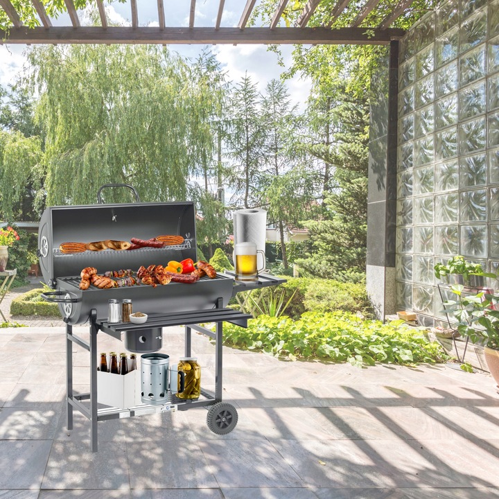 ACTIVA GRILL WĘGLOWY OGRODOWY BECZKA Z RUSZTEM ŻELIWNYM I POKROWCEM