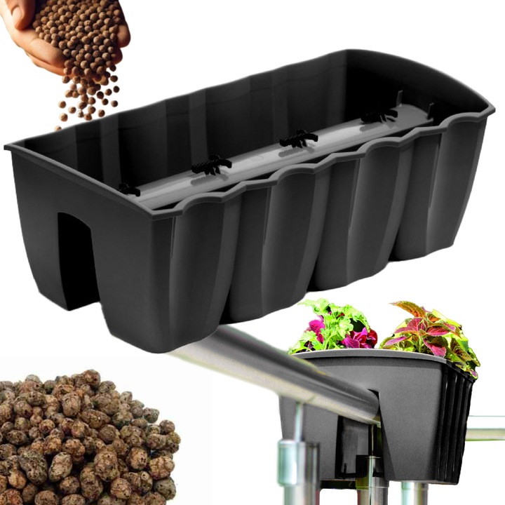 3x Skrzynka na balustradę DCRO600, Doniczka balkonowa +keramzyt 5l Antracyt