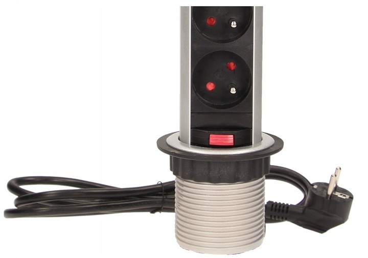 GNIAZDO POTRÓJNE WPUSZCZANE CHOWANE W BLAT NABLATOWE GNIAZDKO SREBRNE 60mm