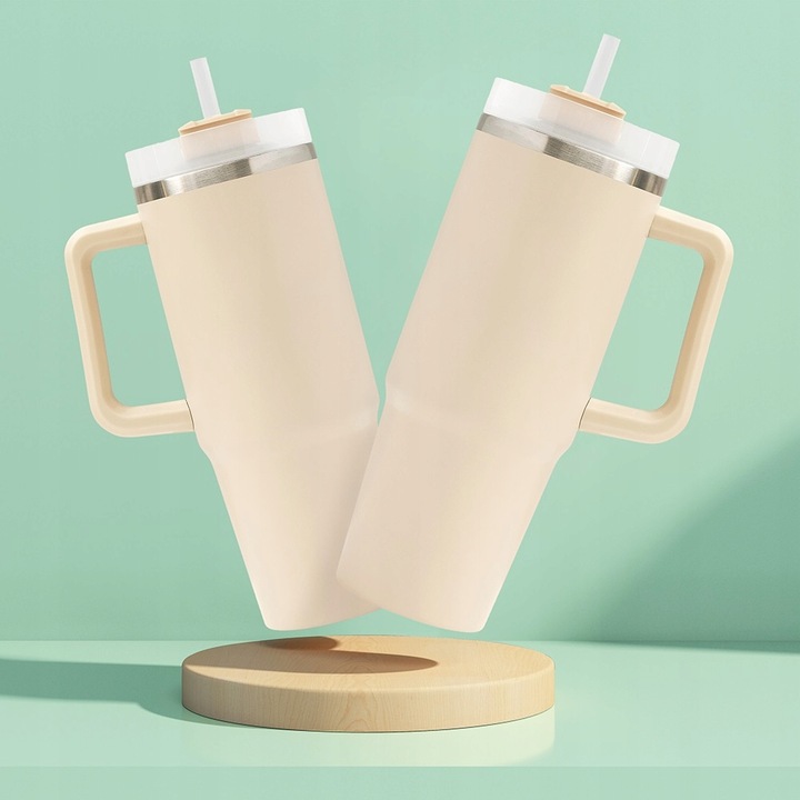 KUBEK TERMICZNY z Uchwytem i Słomką SZCZELNY 900 ml do AUTA STAL Nierdzewna