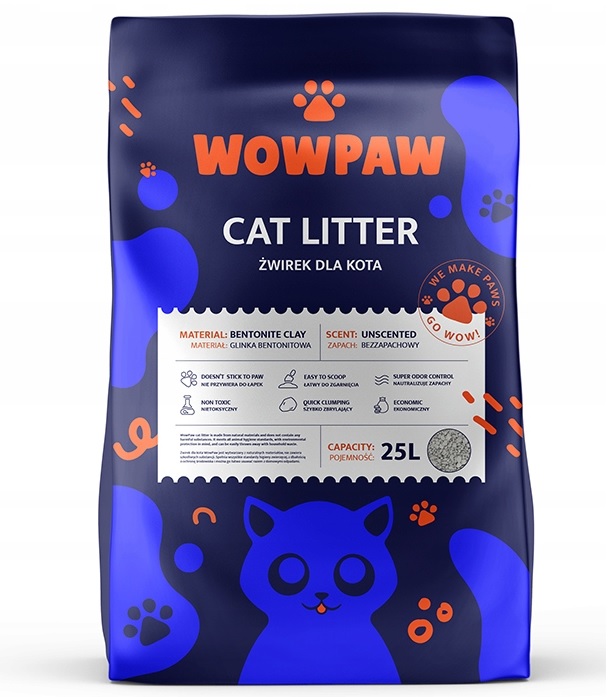 Żwirek dla kota BENTONITOWY Zbrylający BEZZAPACHOWY 25L BEZPYŁOWY
