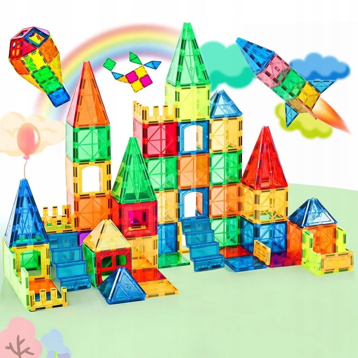 KLOCKI MAGNETYCZNE 3D konstrukcyjne DUŻE Zestaw 45 el. Magnetic Tiles