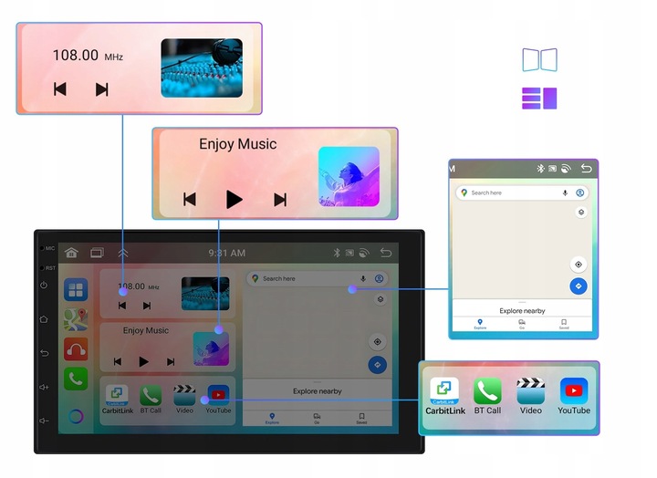 RADIO SAMOCHODOWE 2 DIN ANDROID AUTO CARPLAY 6GB/128GB ANDROID WIFI RDS DSP