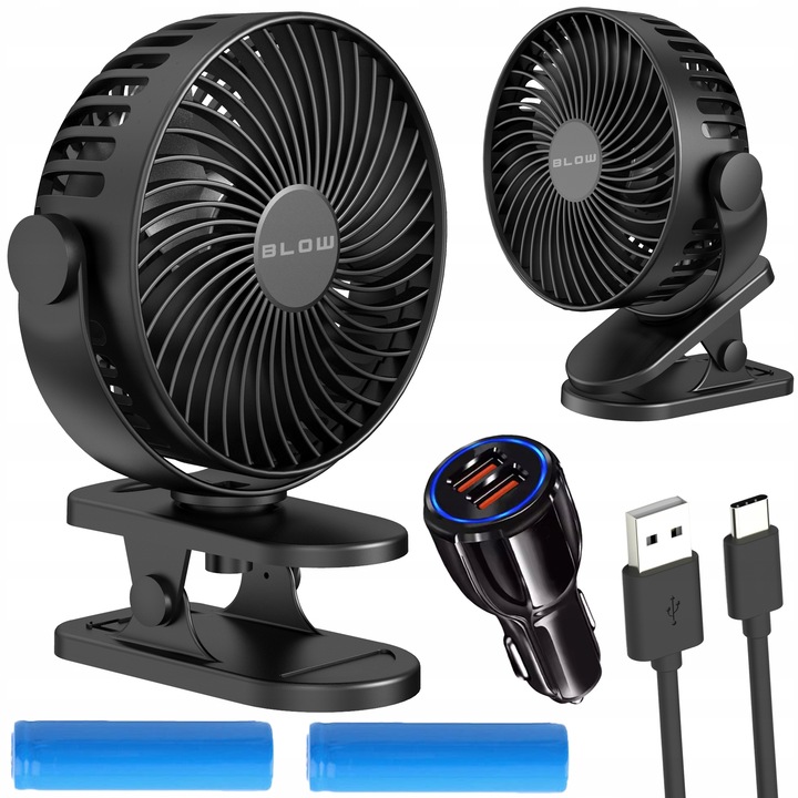 WIATRAK WENTYLATOR SAMOCHODOWY BIURKOWY AKUMULATOR REGULOWANY KLIPS 12V