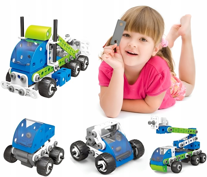 KLOCKI KONSTRUKCYJNE EDUKACYJNE CIĘŻARÓWKA SAMOLOT POJAZDY BUDOWLANE 18w1