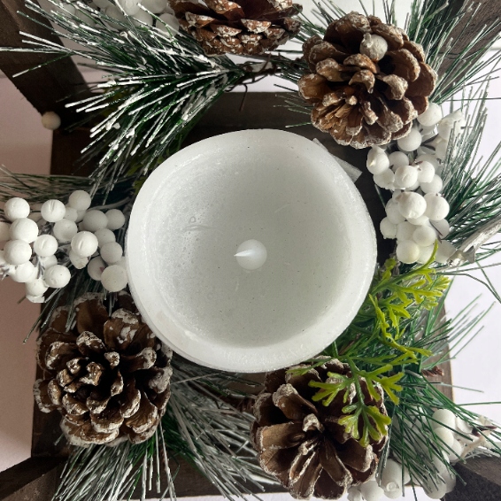 Lampion Drewniany Świąteczny Latarenka Ze Świecą Znicz TIMER 32cm