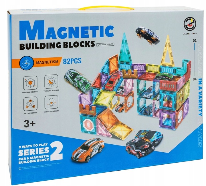 KLOCKI MAGNETYCZNE KONSTRUKCYJNE EDUKACYJNE DLA DZIECKA TOR SAMOCHODOWY 82E