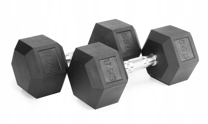 Hantle stałe 1x17,5kg żeliwne gumowane 17,5kg HEX do treningu SOLIDNE