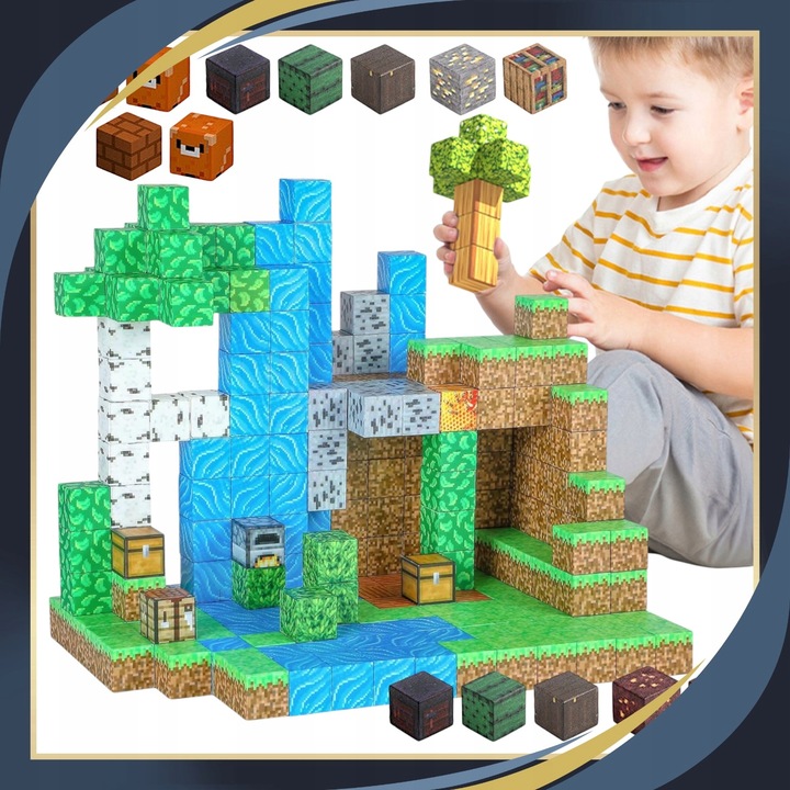 KLOCKI MAGNETYCZNE Sześciany Piksele Dla dzieci 200 KLOCKÓW + 2 LUDZIKI