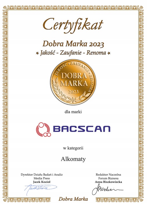 Alkomat BACSCAN F30 + kalibracje + pokrowiec