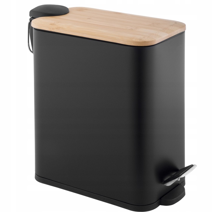 Kosz na śmieci łazienkowy 5l bambus WOLNY OPAD do łazienki WC czarny kuchni