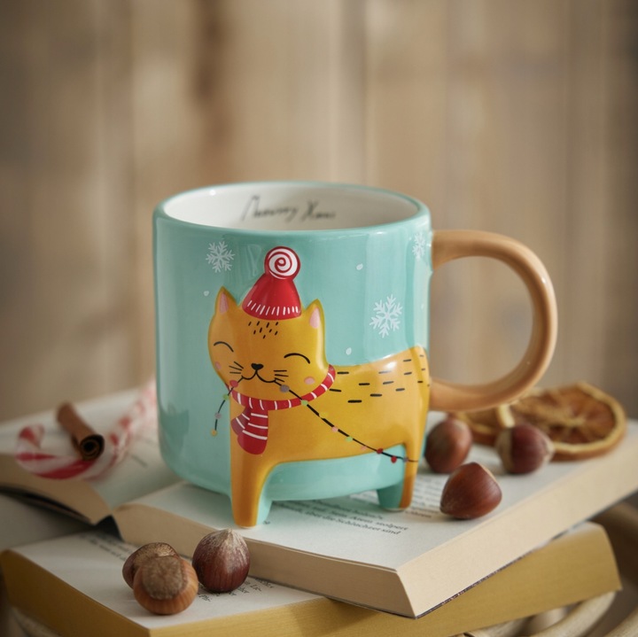 Kubek ceramiczny świąteczny 3D wystające nogi 480ml kot
