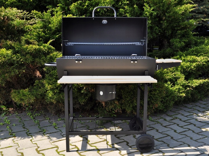 GRILL OGRODOWY DUŻY BBQ WĘGLOWY 3 RUSZTY Z POKRYWĄ TERMOMETR 71x36 cm RUSZT