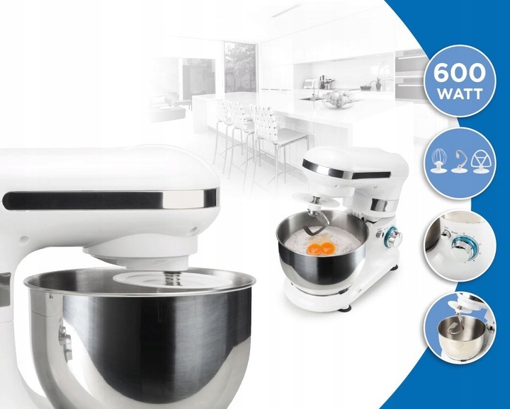 PLANETARNY mikser Robot kuchenny 600W misa RVS 4L 3 mieszadła 6 prędkości