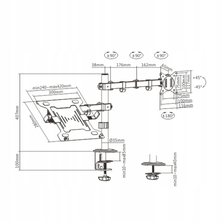 STOJAK NA 1 MONITOR Z UCHWYTEM DO LAPTOPA STANDARD VESA MONITORY 17-32 CALE