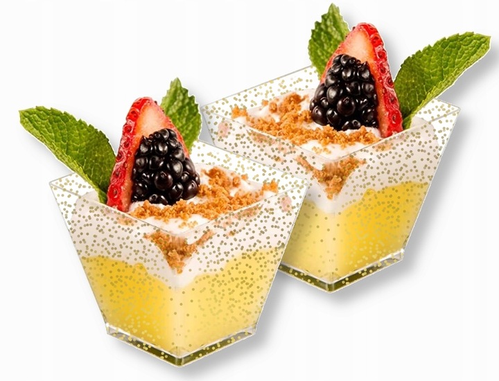 ORYGINALNE POJEMNIKI PUCHARKI KWADRATOWE DO DESERÓW 60ML ZŁOTY BROKAT 50szt