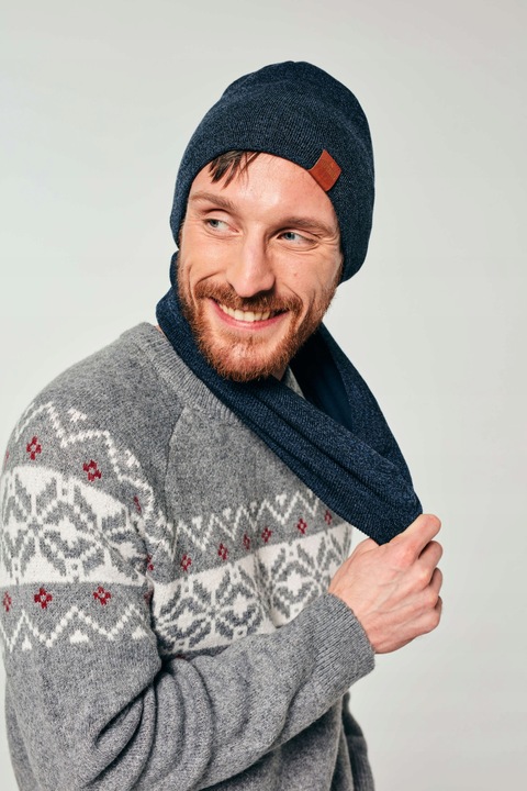 Czapka zimowa męska na polarze + komin Granatowy
