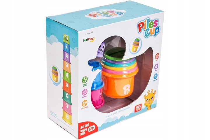 PIRAMIDA WIEŻA Z KLOCKÓW KUBECZKÓW DO ZABAWY WODY KLOCKI DLA DZIECI ZABAWKA