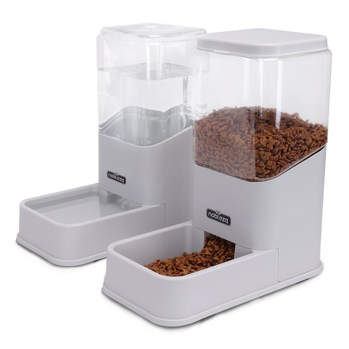 DOZOWNIK KARMY I WODY AUTOMATYCZNY PODAJNIK MISKA DLA PSA 2 x 3,8L szary