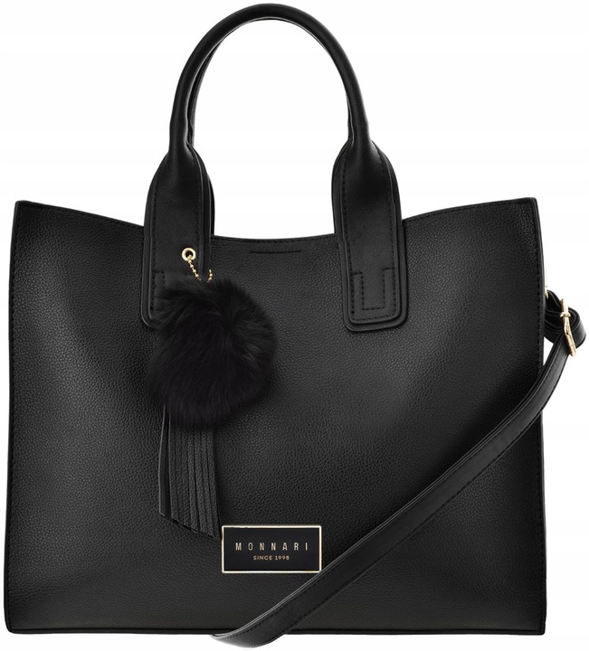 Klasyczna TORBA Torebka MONNARI SHOPPER Duża Czarna Pojemna 3 Komorowa Logo