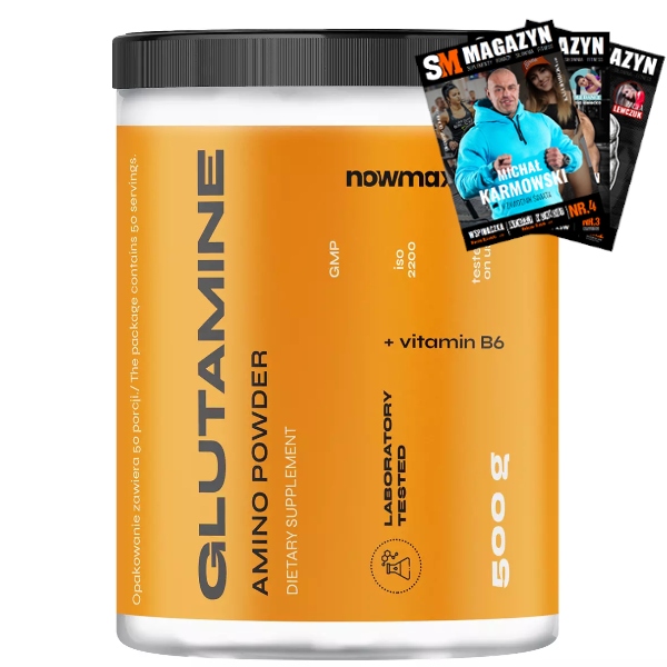 nowmax L-GLUTAMINE L GLUTAMINA 500g PROSZEK REGENERACJA BUDOWA MIĘŚNI