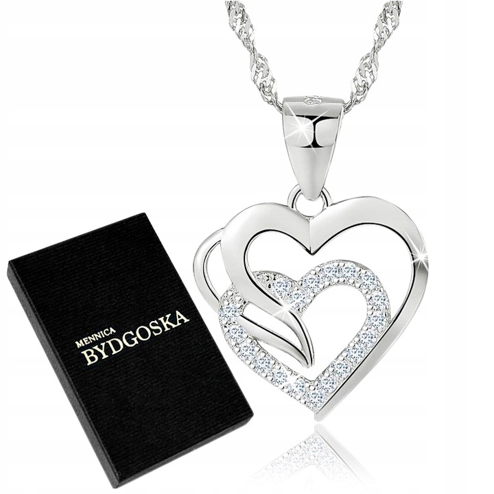 NASZYJNIK SREBRNY SERCE SREBRO 925 SREBRNY ŁAŃCUSZEK DAMSKI Z ZAWIESZKĄ