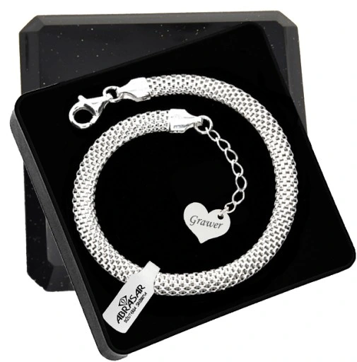 SREBRNA BRANSOLETKA DAMSKA TUBA AŻUROWA Z SERCEM NA RĘKĘ + GRAWER
