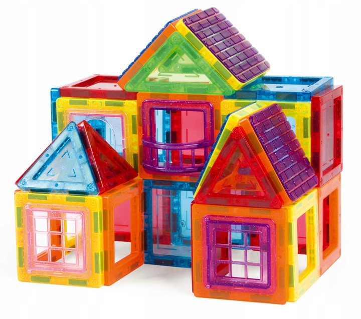 KLOCKI MAGNETYCZNE 3D budynki pojazdy podwozie ZESTAW 80 el Magnetic Tiles