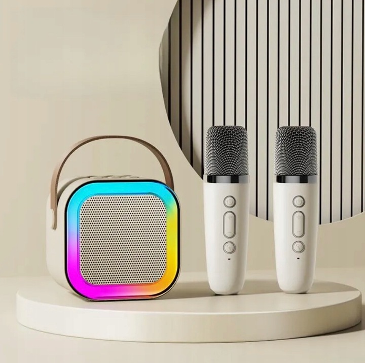 GŁOŚNIK BLUETOOTH PRZENOŚNY KARAOKE RGB 2 MIKROFONY MINI JACK USB SD