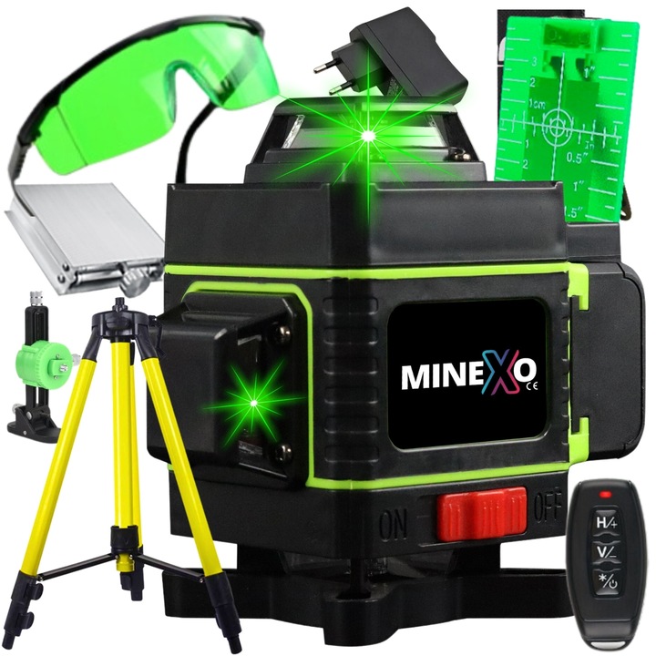 POZIOMNICA LASEROWA LASER KRZYŻOWY 4D 360 + STATYW 16 linii laserowych