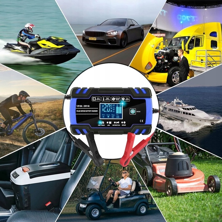 Prostownik samochodowy do akumulatorów LTC LX1204 12 V 24 V LCD ładowarka