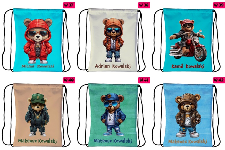 Worek plecak dla dzieci do przedszkola szkoły PERSONALIZOWANY różne wzory