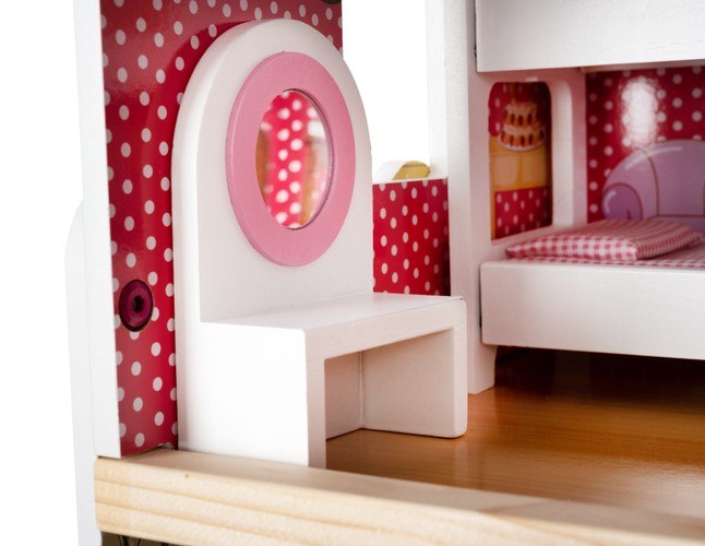 DOMEK DLA LALEK DREWNIANY DUŻY XXL OSLWITLENIE LED MEBLE BALKON