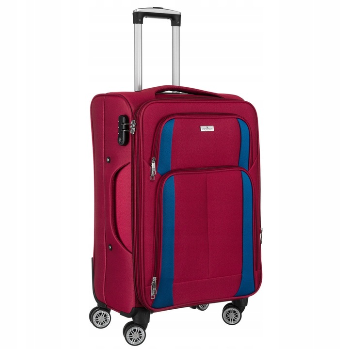 Duża walizka z wytrzymałej tkaniny poliestrowej w czerwono-niebieskim kolor