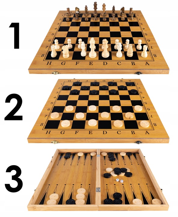 Gra Szachy Warcaby Backgammon 3W1 Drewniane Klasyczne Duże Tryktrak
